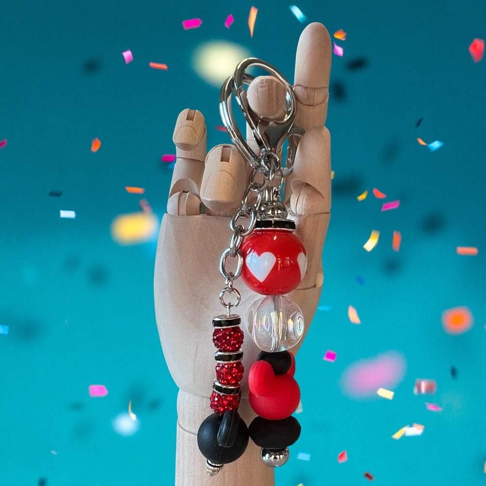 Mickey & Minnie Red and Black Beaded Keychain / Bag Charm